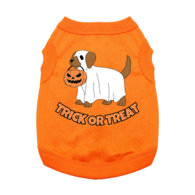Trick or Treat Pup Dog Shirt (Color: Sunset Orange, size: small)